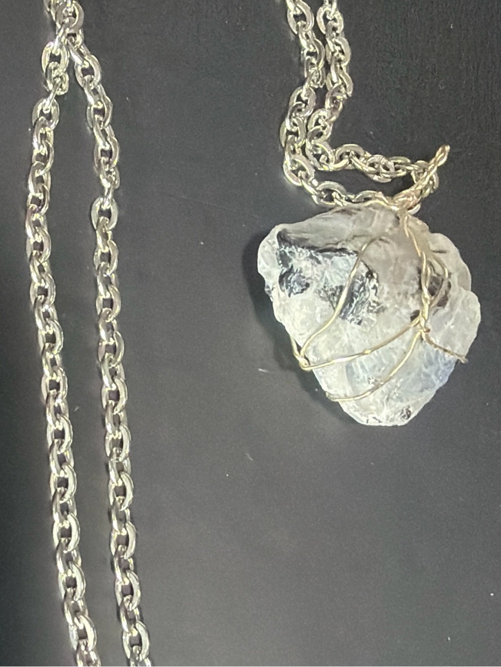 Handmade Raw Rainbow Moonstone-Wire Wrapped Pendant Necklace Boho healing